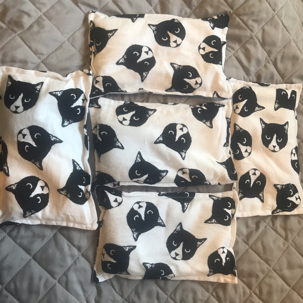 Handmade rice hot/cold bag flannel cat pattern